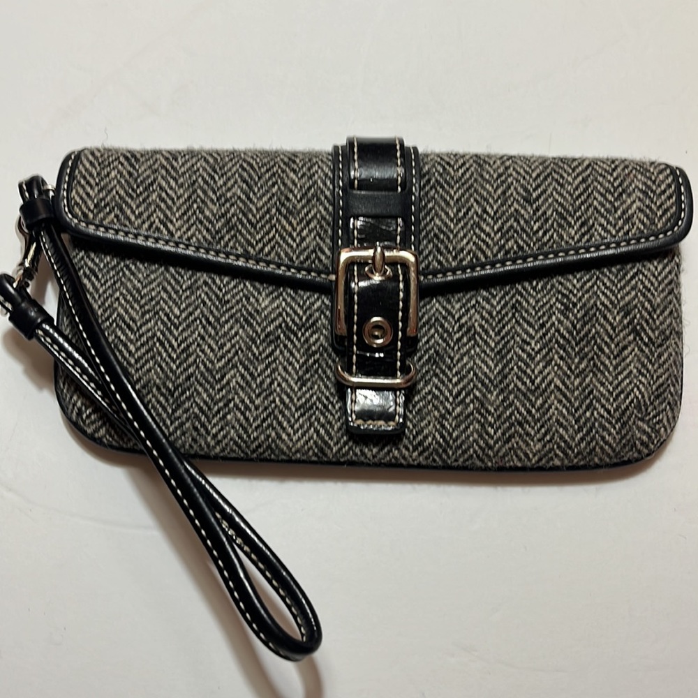 Coach Herringbone Wooly Tweed Wristlet